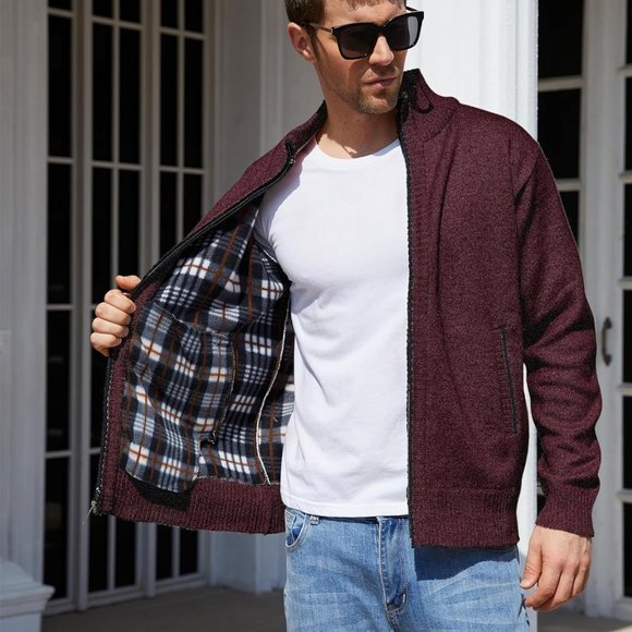 Men's Shawl Collar Cardigans Slim Fit Button Cable Knit Black Sweater Pockets - Picture 1 of 10